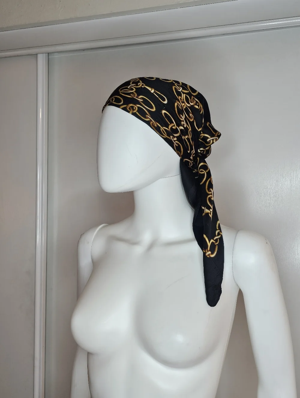 Black & Gold Chain Print Head Scarf - Women Accessories